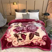 Blanket Thickening Winter Double Layer Raschel Coral Fleece Blanket Duvet Flowers are like brocade 180*220cm