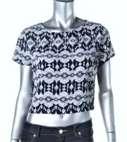 AQUA $108 NAVY BLUE WHITE Print OPEN BACK TOP BLOUSE SHIRT SZ L NWT