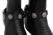 Men Boot Bracelet Silver Chain Black Pair Strap Buffalo Bull Hunter Native Charm
