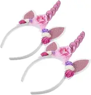 [GANAZONO] 2pcs Headband Headbands Birthday Hair Decor Novel Hair Hoops Unicorn Headwear Unicorn Head Band Party Favors Pink Mesh