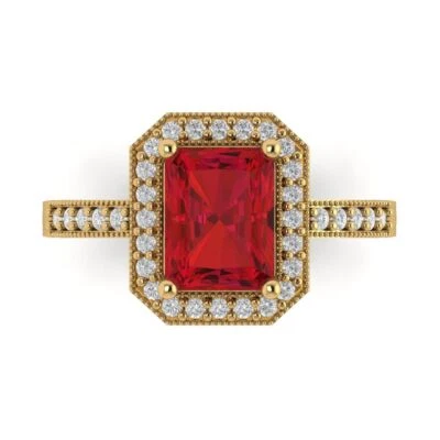 2.9Ct Emerald Cut Pink Tourmaline VVS1 Solid Gold Halo Engagement Promise Ring