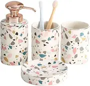Bathroom Accessories 4-Piece Ceramic Bathroom Sets Rainbow Pattern Design Soap Dispenser Pump,Toothbrush Holder,Soap Dish,Tumbler Bathroom Accessory Sets Toiletrie