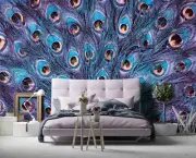 Peacock purple wallpaper feathers 312 x 219 cm non-woven wall mural thick
