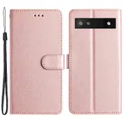 For Google Pixel 6a PU Leather Folio Cover Wallet Stand Silk Texture Phone Case with Strap