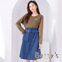 在飛比找momo購物網優惠-【betty’s 貝蒂思】圓領棉T拼接牛仔洋裝(軍綠)