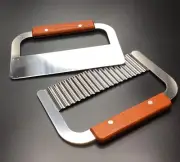 [2 PACK] 7.25" Stainless Steel and Wood Wavy Cutter AND Flat Cutter ~ US Seller
