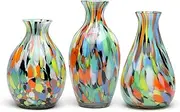 Cá d'Oro Set of 3 Small Glass Vases Multicolor Confetti Hand Blown Murano-Style Art Glass - Models Nº 65/66/67