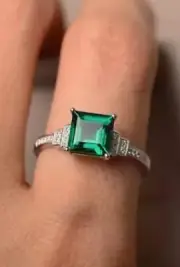 2.13 Ct Square Cut Natural Emerald Diamond Proposal Ring14K solid white gold