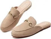[Minorsu] Buckle Mules for Women Round Toe Backless Flat Mules Slides Mules Shoes Ladies Slip-on Loafers