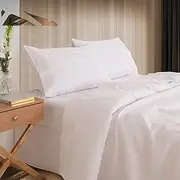 Royal Comfort Sheet Set 1200TC Kensington 100% Cotton Breathable Luxury, 1 x Flat Sheet, 1 x Fitted Sheet, 2 x Pillowcases (4 Pcs, Double, White)