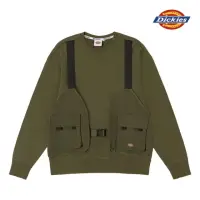 在飛比找momo購物網優惠-【Dickies】男款軍綠色純棉假兩件拼接背心休閒大學T｜D