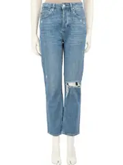 Blue Ripped Straight Leg Jeans