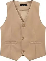 [Spring&Gege] Boy's Formal Suit Vest Solid Dress Waistcoat Vest with Pockets, Size 4-14 Years