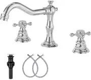 Two Handles 3 Holes 8-16 inch Widespread Bathroom Sink Faucet Chrome Basin Mi...