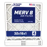 Filter King 32x16x1 Air Filter 4-PACK MERV 8 Actual Size 32 x 16 x .75"
