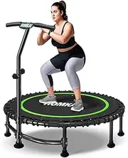 HOMKAI 40"/48" Foldable Mini Trampoline Rebounder,Fitness Trampolines,T Shape Adjustable Foam Handle, Stable & Quiet Exercise Rebounder for Kids Adults Indoor Outdoor Workout