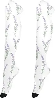 [Caihoyu] Women Thigh High Long Over Knee Socks Cute Over Knee Socks Athletic Knee High Socks for Proms Seamless Pattern Lavender Flowers on, Seamless Pattern Lavender Flowers on