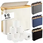 Toilet Paper Storage Basket with Lid, Bamboo Toilet Paper Storage Holder Stand Organizer for Bathroom, Toilet Paper Storage Box Container with Handle, Toilet T