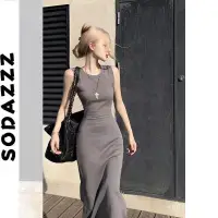 在飛比找蝦皮商城精選優惠-精選好物 SODAZZZ 法式氣質灰色無袖背心連衣裙女夏高級