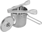 LABRIMP 1 Set Stainless Steel Fryer Ninja Frying Pan Freezer Baskets Machine Kitchen Strainer Pans Oil Frying Pan Wok with Lid Cutlery Induction Chip Pan Deep Frying Pan Sauce Lids Silver