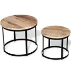 2-Piece Coffee Table Set Rough Mango Wood Round Nesting Lounge Sofa Side Living