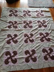 Vintage Handmade Patchwork quilt top/topper Gray And Pink 72 x 86"