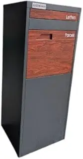 Parcel Pillar Wooden Grain Letter Box, Mailbox 4454, Heavy Duty Package Delivery, Modern Design, Made of Stainless Steel, Easy to Maintain, Weather-Resistant, Ideal for Residential & Commercial Use