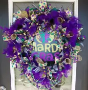 Deluxe Mardi Gras Fat Tuesday Deco Mesh Front Door Wreath, Party Decor Decoation