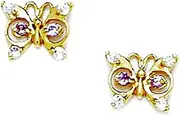 [JewelryWeb] 14k Yellow Gold February Purple CZ Butterfly Angel Wings Screw Back Earrings 7x9mm Stud Earring for Women
