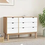 OTTA Brown & White Wooden Drawer Cabinet, 111x43x73.5 cm, Scandinavian Style Pine Storage Dresser with 6 Drawers for Bedroom and Closet Organization