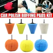 7X Foam Drill Polishing Cone Ball Pads Kit Car Hub Waxing Buffing Wheel Polisher