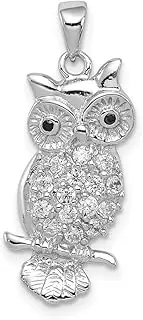 [JewelryWeb] 925 Sterling Silver Polished CZ Simulated Diamond Owl Pendant Necklace-Pendant for Women