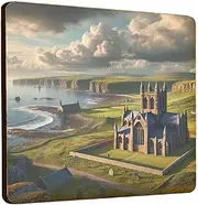 Wooden Fridge Magnet of Scenic Coastal Abbey and Cliffs View, Beautiful Landscape Design (mag-kf25-2365)