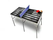 American Flag BW Portable Tennis Ping Pong Folding Table w/Accessories