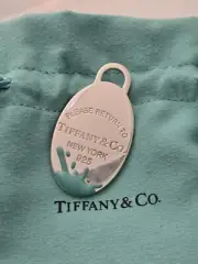Tiffany Co Sterling Silver Blue Enamel Splash Large Oval Tag Charm ✨️NEW✨️