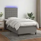 Box Spring Bed with Mattress & LED Dark Grey 106x203 cm King Single Size Fabric