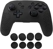 Jadebones Silicone Skin Protective Case with 8pcs Stick Grips for Nintendo Switch Pro Controller (Black)