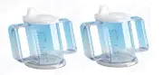2 x Henro Tek Sippy Cup w/ Spout, Lid & ml Print -Elderly Kid Weak Coordination