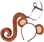 [MOBUTOFU] Monkey Ears and Tail Set Boys and Girls Party Headdress Comfortable Fabric Headband Unique Monkey Costume Decor