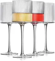 [INSETLAN] Square Wine Glasses Set of 4, Elegant Ribbed Design Wine Glasses 12.5oz, Long Stem Unique Modern Shape - Hand Blown Premium Wine Glass, for Red & White Wine Home Bar Party