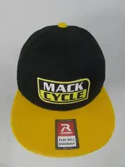 Mack Cycle Black Yellow Lightweight Flat Bill Adjustable Snapback Hat Cap NWT