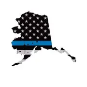 Distressed Thin Blue Line Alaska State Shaped Subdued US Flag Sticker