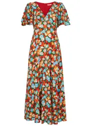 Kitri Tallulah Floral-print Midi Dress - Blue - 8 (UK8 / S) 8 (UK8 / S)