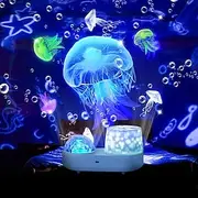 Ocean Light Projector Jellyfish Lamp 360 Degree Rotating Night Lights Projector 6 Colors Double-Layer Stereo Projection Effect Galaxy Projection Night Light Ki
