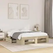 Double Size Bed Frame Without Mattress Sonoma Oak 135 x 190 cm, Engineered Wood with Slatted Base and Storage Drawers – Modern Bedroom Furniture