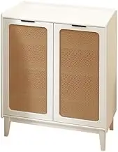 Freestanding Wooden Double Door Shoe Cabinet for Entryway Storage, Personalized Rattan Woven Breathable Entryway Cabinet Saves Space Shoe Cupboard
