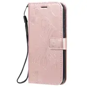 For Xiaomi Redmi 8 Pressed Printing Butterfly Pattern Horizontal Flip PU Leather Case with Holder & Card Slots & Wallet & Lanyard(Rose Gold)