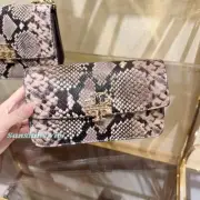 NWT Tory Burch BRITTEN SNAKE EMBOSSED CHAIN WALLET, WRISTLET SHELL PINK