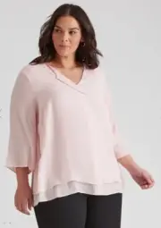 Autograph Top Tunic Shirt Blouse Plus Size 22 RP$80 3/4 Sleeve Pink Layered NEW