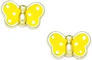 [JewelryWeb] 14k Yellow Gold Enamel Screw Back Large Yellow Butterfly Angel Wings Earrings 7x10mm Stud Earring for Women